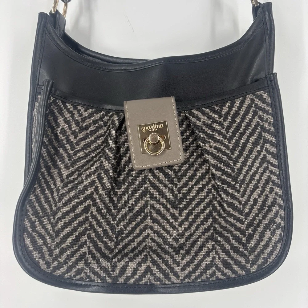 Spartina 449 Daufuskie Island Linen Leather Hobo Shoulder‎ Bag Purse Herringbone